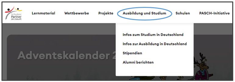 Ausbildung und Studium-Menüpunkt